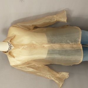 French Blouse Sheer Shimmery Gold Made in France sz 42 bust 46" Sexy See Through